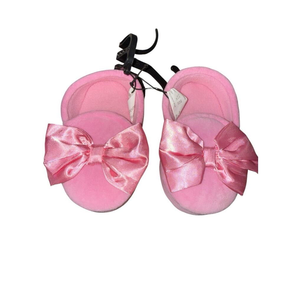Toddler Girl Pink Memory Foam Slippers with Pink Satin Bow NWT Size 5-6
